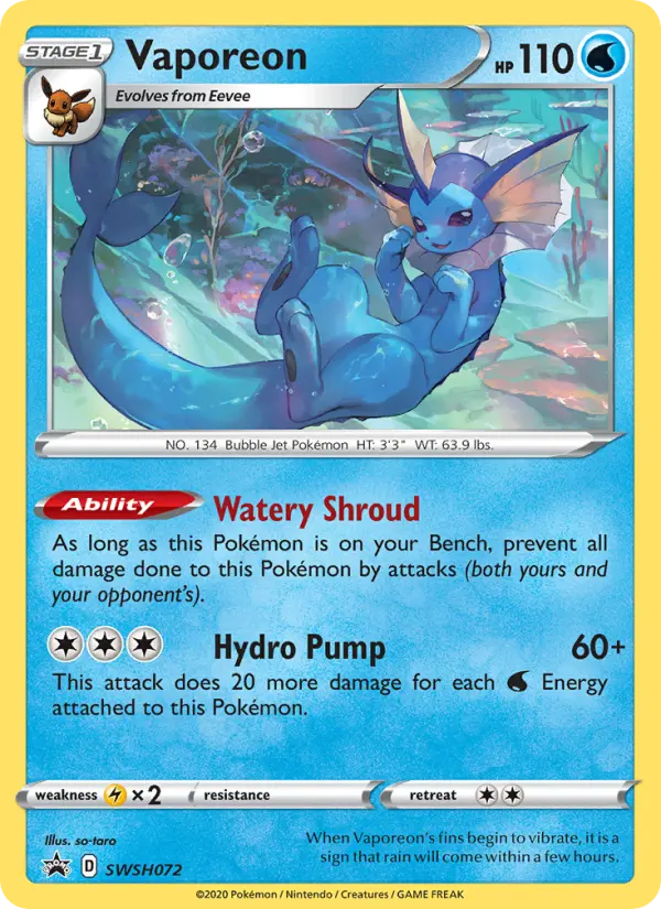 Vaporeon Pokemon card from SWSH Black Star Promos