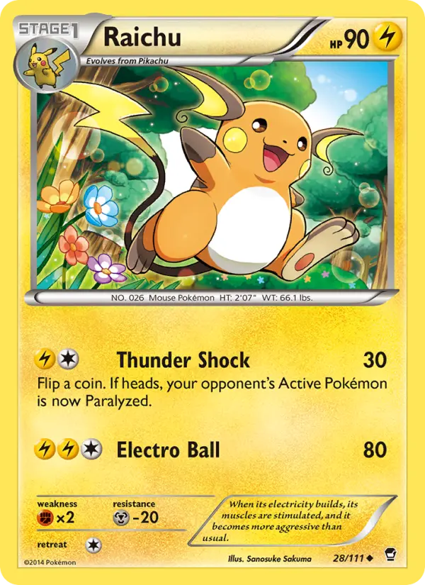 Raichu Pokemon card from Furious Fists