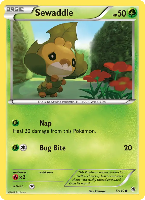Sewaddle Pokemon card from Phantom Forces